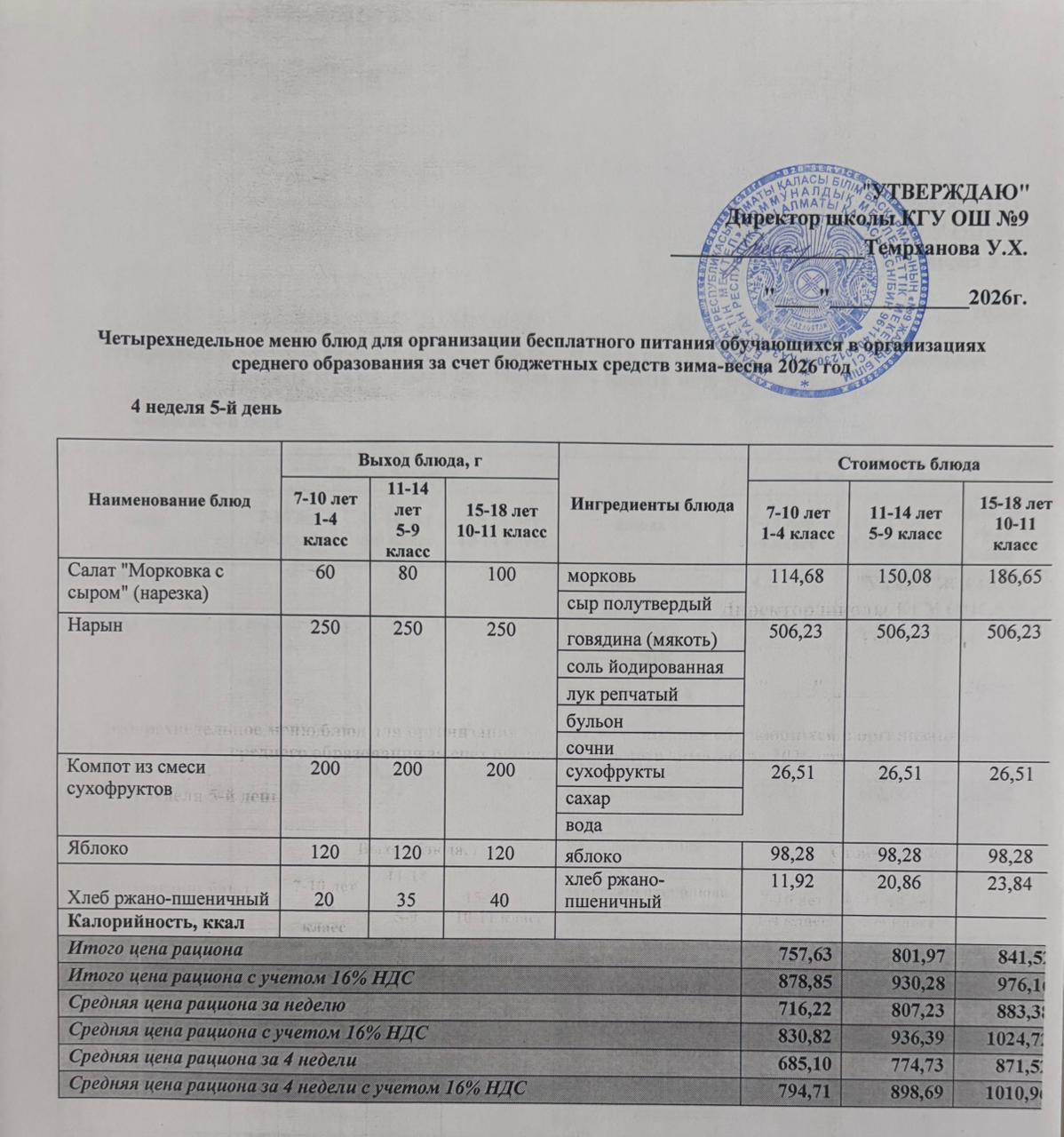 4 апта 5 күн/4-я неделя 5-й день